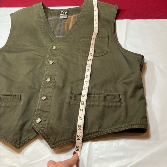 Gap Plaid Flannel 90s Lined ARMY GREEN Canvas VEST Men XL cotton Waistcoat Lined - Picture 4 of 16